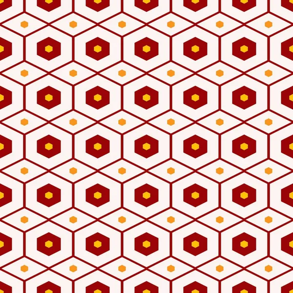 Сотовый Бесшовный Векторный Рисунок Набор Узоров Красный Оранжевый Желтый Бордовый — стоковый вектор