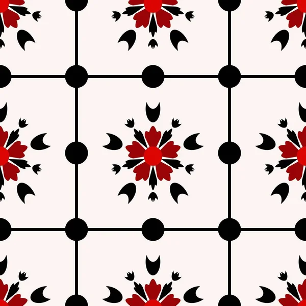 Rosa Rot Schwarz Abstrakte Blumenvektor Nahtlose Musterkollektion Geometrische Fliesen Antiken — Stockvektor