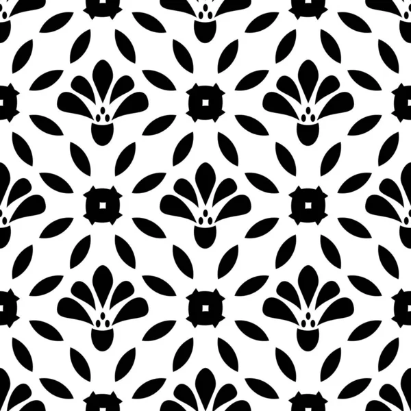 Schwarz Weiße Abstrakte Blüten Vektorieren Nahtlose Muster Doodle Stil Monochromatische — Stockvektor