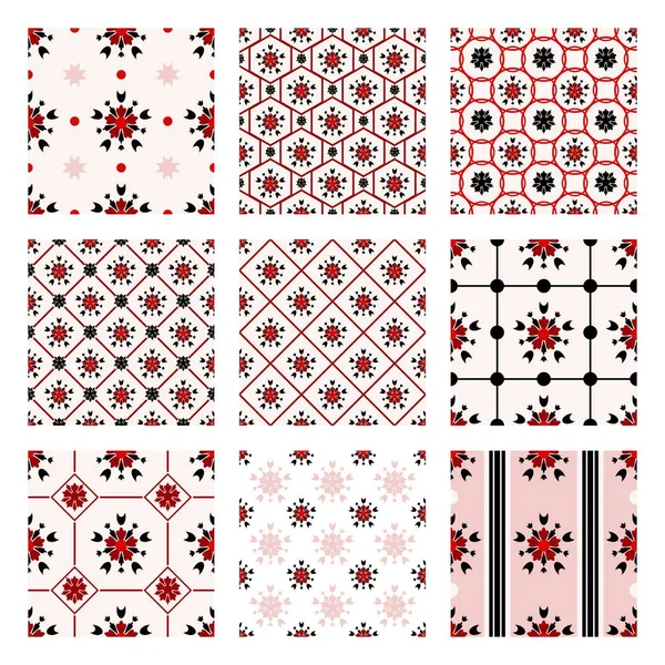 Розово Красно Черно Цветочный Вектор Коллекции Геометрическая Плитка Античном Стиле — стоковый вектор