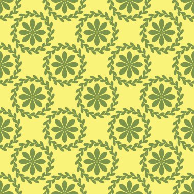 Bahar çiçeği desenleri koleksiyonu. Pembe, sarı ve yeşil desenli elementler vektörsüz desenli fayanslarda. 