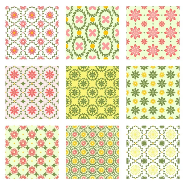 Весенняя Коллекция Цветочных Шаблонов Розовый Желтый Зеленый Элементы Шаблона Векторной — стоковый вектор
