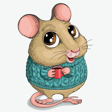 Vektör çizimi. Güzel karikatür. Süveter giyen komik fare.