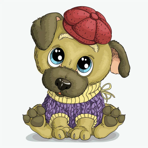 Vector Illustration Cute Cartoon Funny Puppy Sweater — Stock Vector
