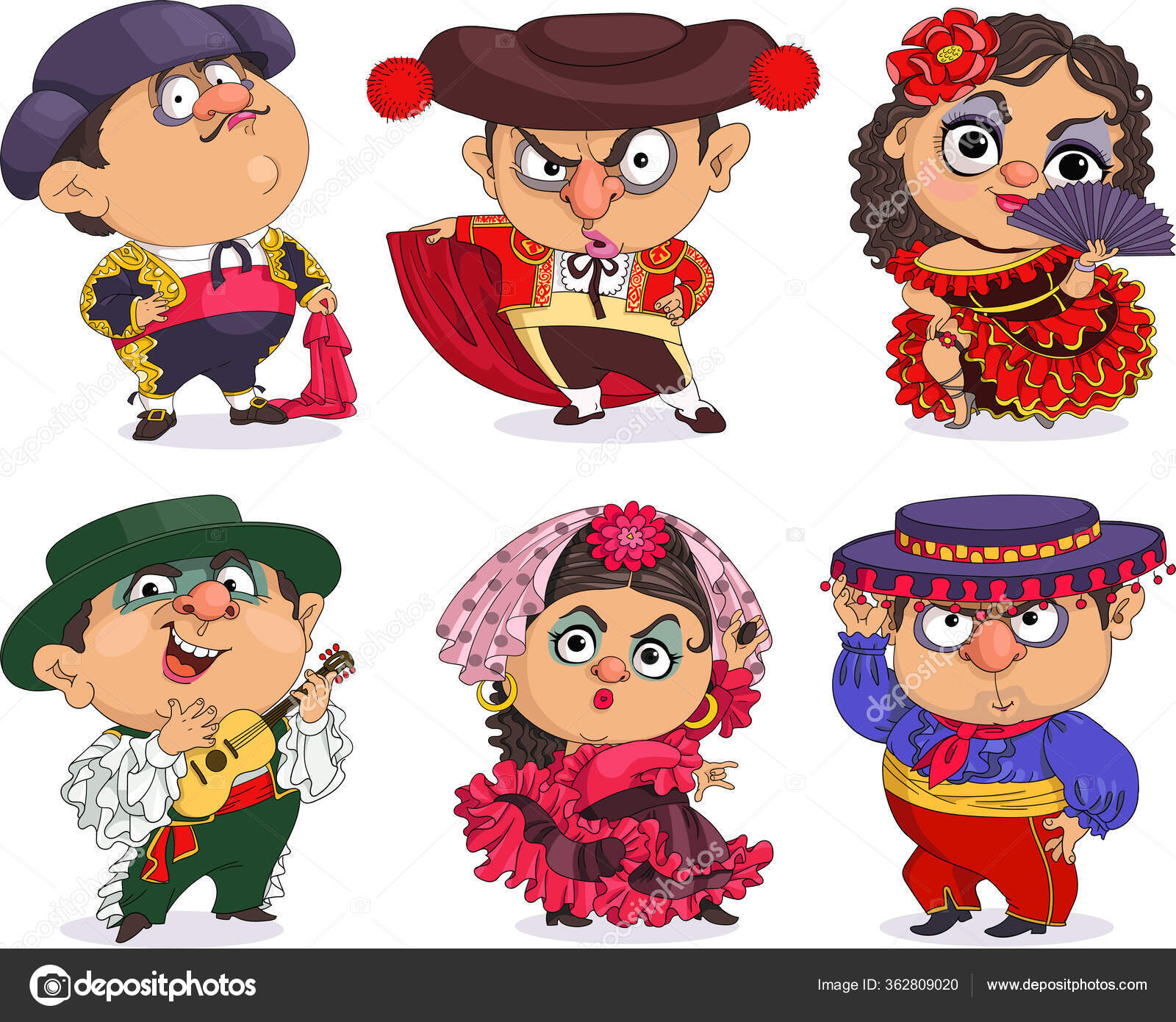 Vector Funny Cartoon Cute Comic Drawing Spaniards Isolated Object Stock ...