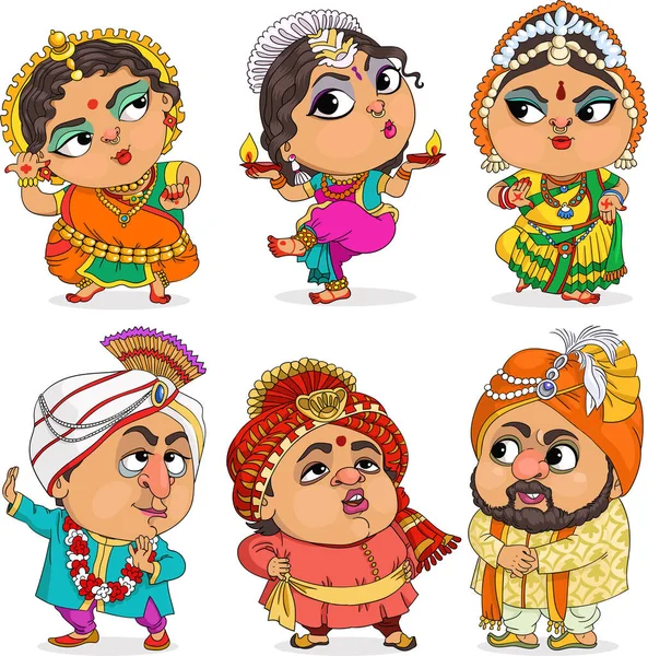 Vettore Divertente Cartone Animato Carino Disegno Fumetti Degli Indiani Voci — Vettoriale Stock