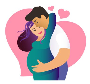 Mutlu aile kavramı. Sevgi dolu mutlu çift bir çocuk bekliyor. Vektör illüstrasyonu.