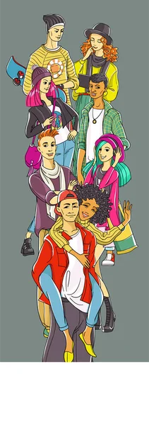Glückliche Teenager Freizeitkleidung Jugendlicher Lebensstil Eine Gruppe Junger Leute Steht — Stockvektor