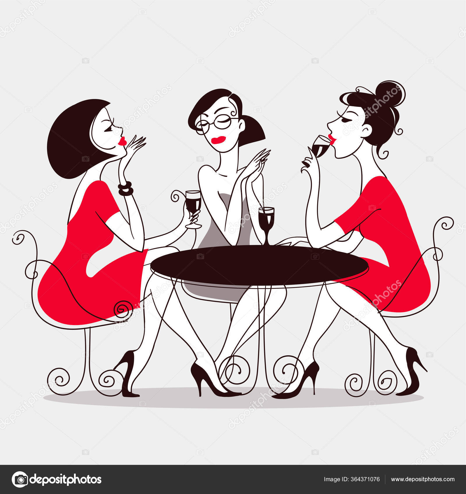 Vector Cartoon Pretty Girls Sitting Table Drinking Wine Stock Vector Image  by ©Ellagrin #364371076
