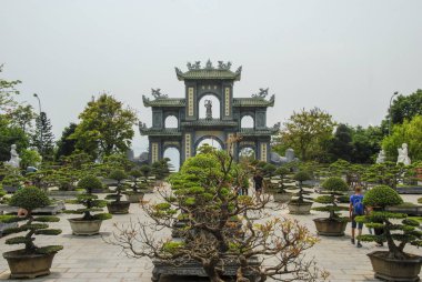 Da Nang, Vietnam 'daki Linh Ung Pagoda Meydanı, bonsai ağaçlarıyla dolu. 