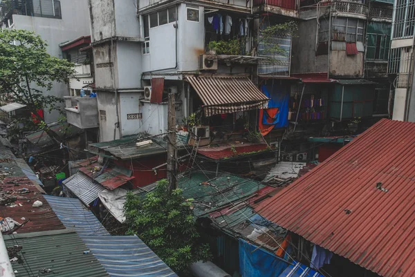 Leben Armen Häusern Der Eisenbahnstraße Hanoi Vietnam — Stockfoto