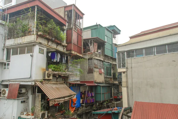 Wonen Arme Huizen Trein Straat Hanoi Vietnam — Stockfoto