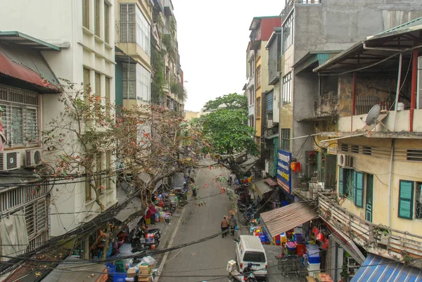 Zicht Een Straat Hanoi Met Elektrische Draden Vietnam — Stockfoto