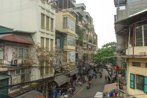 Ansicht Einer Straße Hanoi Mit Elektrischen Leitungen Vietnam — Stockfoto