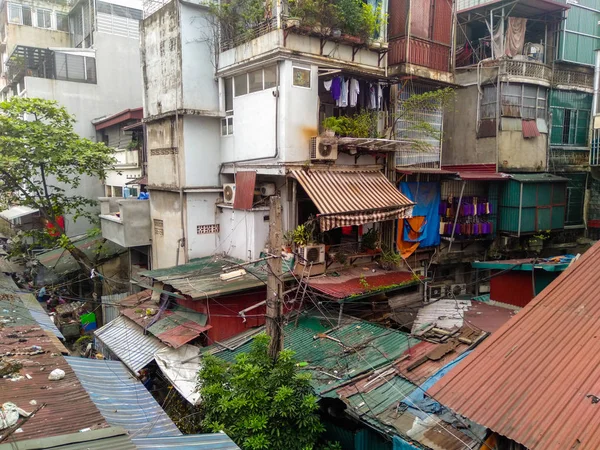 Leben Armen Häusern Der Eisenbahnstraße Hanoi Vietnam — Stockfoto