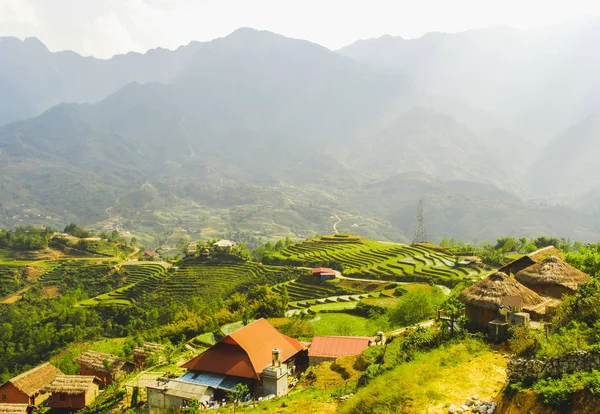 Panoramablick Auf Linh Tal Mit Reisterrassen Umgeben Von Bergen Von — Stockfoto