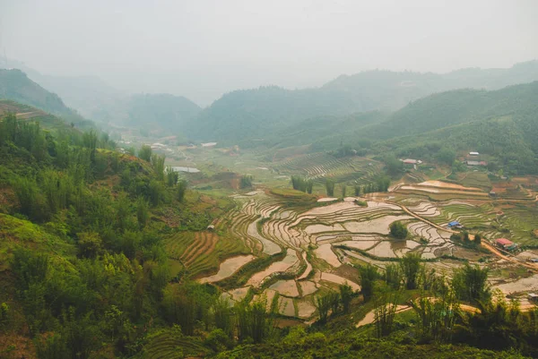 Landschaft Der Berge Von Sapa Vietnam Mit Schlammigen Reisterrassen — Stockfoto