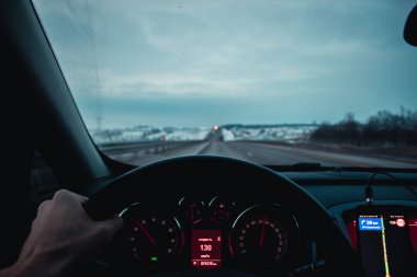 first-person car trip on the highway