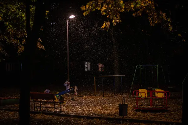 Snow Leaves Night Playground Fall — Stock Photo, Image