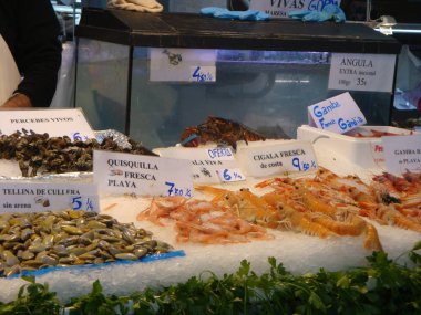 Yemek fotoğrafçılığı. Valencia 'nın merkez pazarında deniz ürünleri