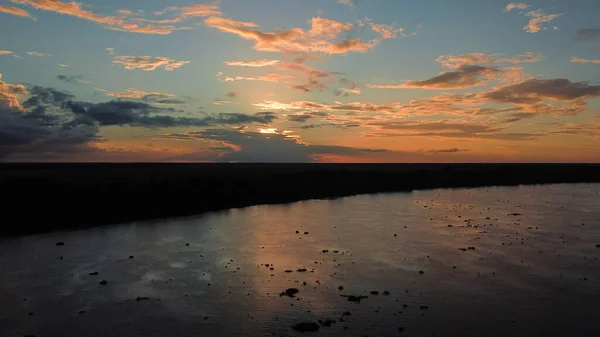 Aérial Coucher Soleil Sur Une Rivière Située Dans Delta Orénoque — Photo