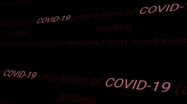 COVID-19, COVID, Coronavirus. Farklı metinde işaretlenmiş kelime. Haber konsepti ya da medikal medya. Tehlikeli bir virüs tüm dünyaya yayılıyor. Siyah arkaplan üzerinde çok boyutlu perspektif etkisi.