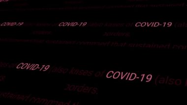 COVID-19, Coronavirüs. Farklı metinde işaretlenmiş kelime. Haber ya da medikal medya kavramı. Tehlikeli virüs 2019-CONV tüm dünyaya yayılıyor. Siyah arkaplan üzerindeki ışık ve perspektif etkisi