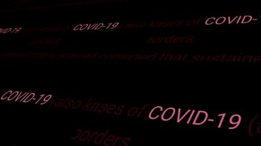 COVID-19, COVID, Coronavirus. Farklı metinde işaretlenmiş kelime. Haber konsepti ya da medikal medya. Tehlikeli bir virüs tüm dünyaya yayılıyor. Siyah arkaplan üzerinde çok boyutlu perspektif etkisi.