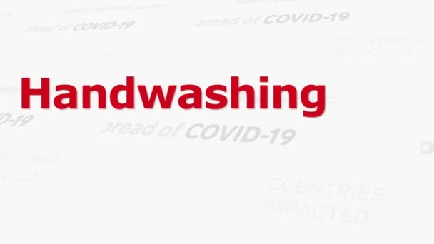 Covid Coronavirus 在不同的文字背景上突出红色短语 新闻或医学媒体的概念 危险病毒2019 Conv在地球上传播 轻背景字母 Conv — 图库视频影像
