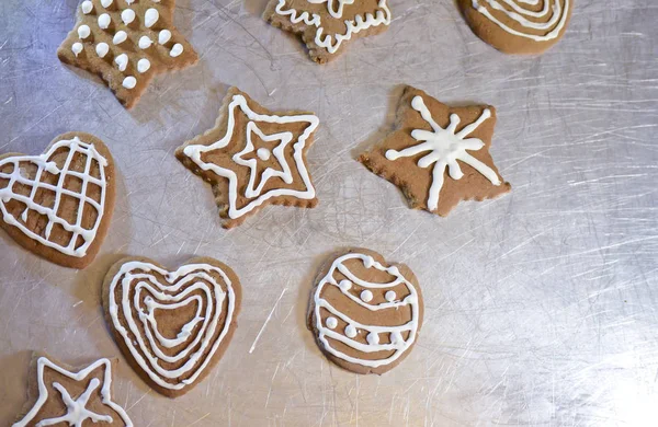 Homemade Christmas Gingerbread Cookies Baking Pan — Stock Photo, Image