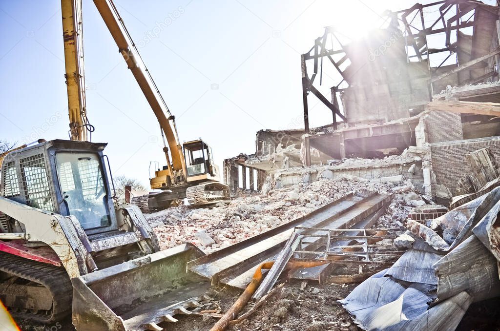 Building Demolition Site with Bulldozers