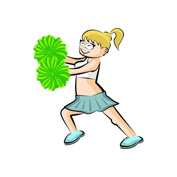 Funny Cheerleader cartoon Green skirt — Stock Vector