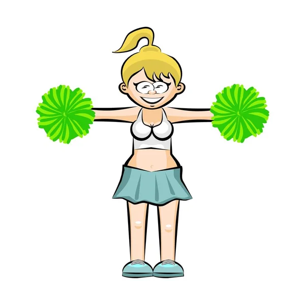 Grappige Cheerleader cartoon groene rok — Stockvector