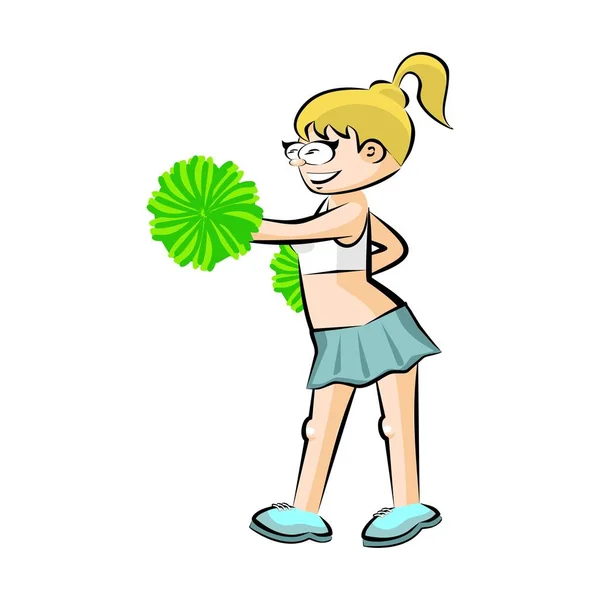 Grappige Cheerleader cartoon groene rok — Stockvector
