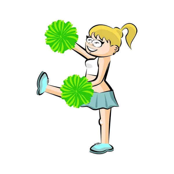 Funny Cheerleader cartoon Green skirt — Stock Vector