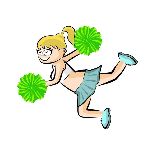 Grappige Cheerleader cartoon groene rok — Stockvector