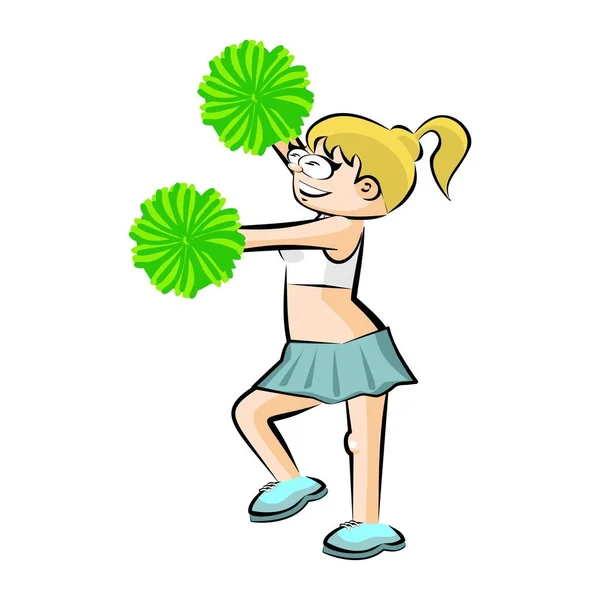 Funny Cheerleader cartoon Green skirt — Stock Vector