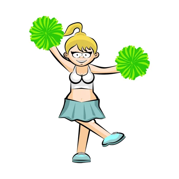 Lustige Cheerleader Cartoon grüner Rock — Stockvektor