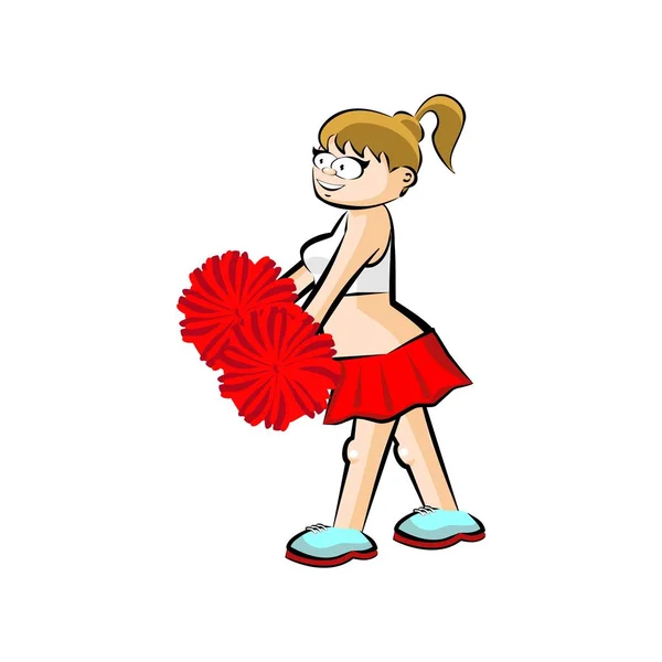 Drôle de pom-pom girl dessin animé Jupe rouge — Image vectorielle