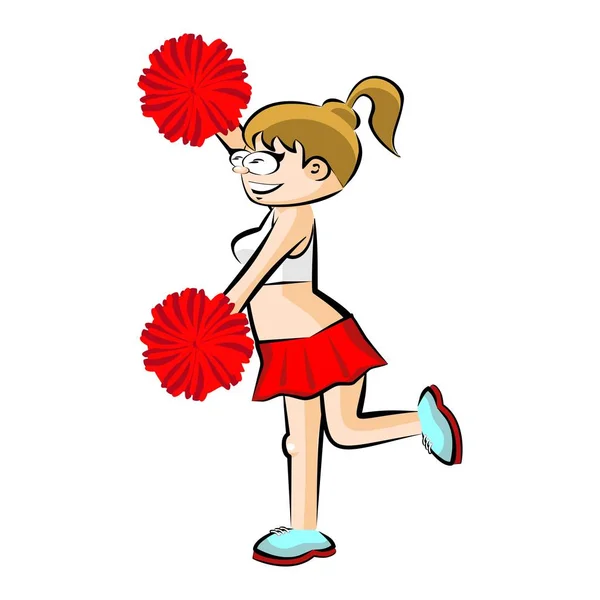 Funny Cheerleader cartoon Red skirt — Stock Vector © PhotoEstelar
