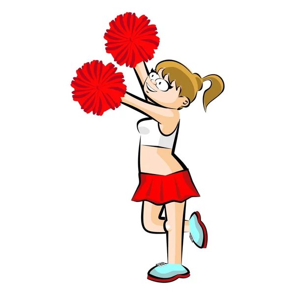 Funny Cheerleader cartoon Red skirt — Stock Vector © PhotoEstelar
