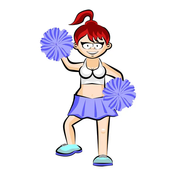 Funny Cheerleader cartoon  Blue skirt — Stock Vector
