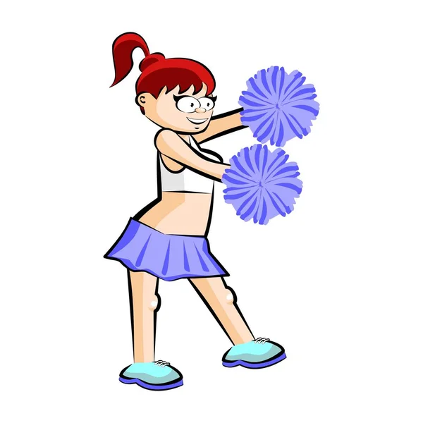 Grappige Cheerleader cartoon blauwe rok — Stockvector