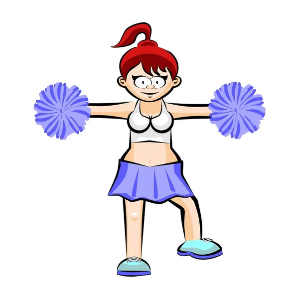 Cheerleaderka śmieszne kreskówka niebieski spódnica — Wektor stockowy