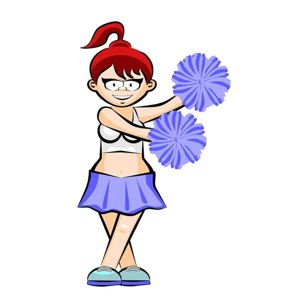 Grappige Cheerleader cartoon blauwe rok — Stockvector