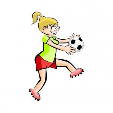 Kadın futbol oyuncu topu - vektör izole karikatür ile
