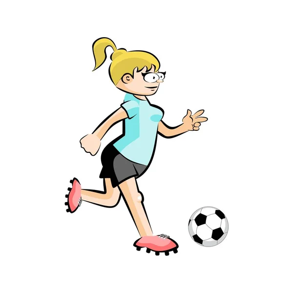 Jogadora de futebol feminino com bola - Vector Cartoon isolado — Vetor de Stock