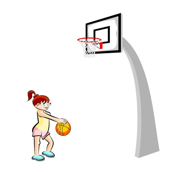 Teenage girl basketball player carton — Stock Vector