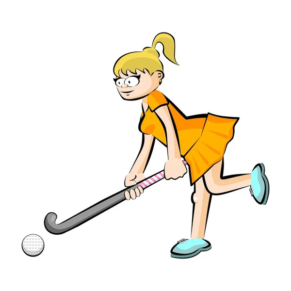 Θηλυκό χόκεϊ παίκτης στο γρασίδι - απομονωμένη — Διανυσματικό Αρχείο