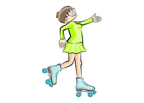 Mujer en patines. Aislado sobre fondo blanco — Vector de stock